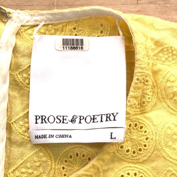 Prose & Poetry Womens Size L Mini Dress Sunflower Yellow Eyelet Cotton Lined - Picture 12 of 15